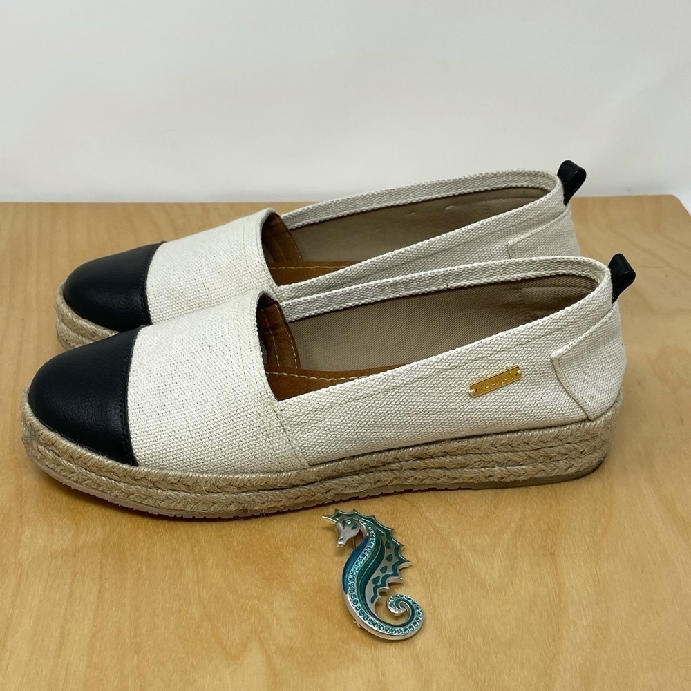 Kaanas Sand/Black Cap Toe Espadrille Shoes 38